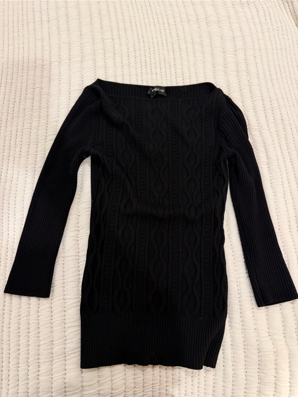 bebe Black Cable Knit Long Sleeve Top